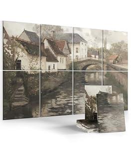 Wall Art Acoustic Panels,35''X24''Sound Absorbing Panels-8-Pack with 50 Adhesive Tabs, Decorative Sound Absorbing Panels for Living Room and Recording Studio, Offices-Small Town Near La Panne