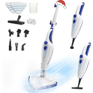 12-in-1 Steam Mop, Fast 15-Sec Heat-Up, 1500W Detachable Handheld Steam Cleaner with 2 Dirt Grip Pads, Removes 99.99% Stubborn Stains for Hardwood Floors, Clothes, Windows, Tiles, Furniture, White