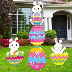 2 x 5 PCS 48 Inch Easter Yard Signs PP Safe Material Waterproof Outdoor Lawn Decorations with Stakes, Jumbo Funny Bunny and Egg Decor for Party Spring Garden Patio Holiday Display Supplies
