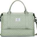 Travel Duffel Bag with Shoes Compartment, Overnight Weekender Bags for Women,Carry on Personal Item Bag (Large, A-Grid-Light Green)