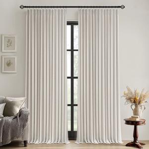 MIULEE Birch Pinch Pleated 100% Blackout Linen Curtains 96 Inch Length 2 Panels Set, Pleat Curtains with Pin Hooks, Black Out Light Blocking Room Darkening Drapes for Bedroom Living Room Window