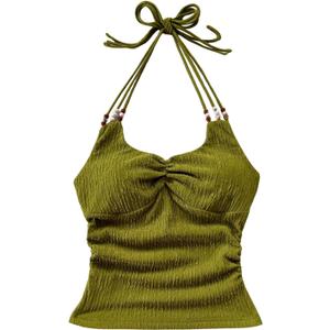 SOLY HUX Women's Halter Tops Summer Tie Backless Slim Fit Vacation Beach Camisole Boho Vest Shirts (Green, L)