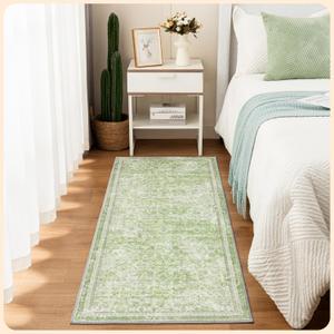 Istana Hallway Runner Rug 2x6 - Light Green Kitchen Rugs Non Slip Washable -Silk's Soft Touch Carpet Runner - Stylish Rug Runner for Home