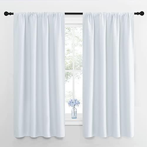 NICETOWN Bedroom Curtain Panels - Window Treatment Thermal Insulated Rod Pocket Room Darkening Curtains/Drapes for Bedroom (2 Panels, 42 by 63, Platinum - Greyish White)