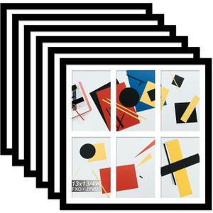 4x6 Picture Frame Collage Set of 6, Display 6 4x6 Picture Collage or 13x13 Photo Only Without Mat, Light Weight and High Transparent Frame for Wall - 6 Pack/Black/6-Openings