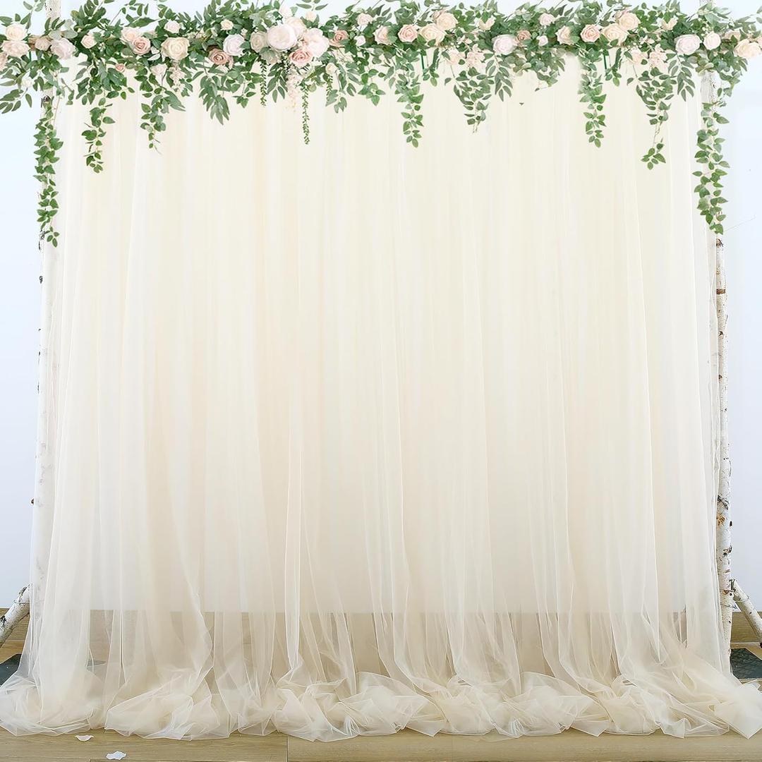 Champagne Tulle Backdrop Curtain for Parties Wedding 10ft8ft Champagne Sheer Backdrop Curtains for Baby Shower Bridal Shower Reception Birthday Party Photoshoot Decorations 2 Panels 5ft  8ft