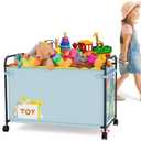 Toy Box Storage, 180L Extra Large Toy Chest with 360 Wheels, Oxford Cloth Metal Toy Box for Boys, Girls, Stuffed Animals, Clothes, Bedroom, Living Room (Blue)