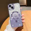 NITITOP Compatible with iPhone 15 Case Cute Clear Glitter [Compatible for MagSafe] Plating Heart Sparkle Bling Magnetic Girl Women Electroplated Frame Camera Protection Back Cover - Purple