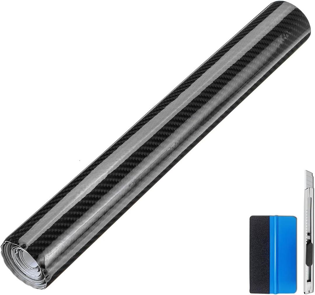 LZLRUN 7D High Gloss Black Carbon Fiber Car Vinyl Wrap Film 1ft x 5ft