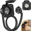 GeepKey 15 Amp Flanged Inlet 125V with Integrated 18" Extension Cord, NEMA 5-15 RV Plugs Receptacle with Waterproof Cover, Straight Blade/ETL Approved, 2 Pole 3-Wire, Black