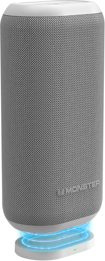Monster DNA Max Portable Bluetooth Speaker, Loud Speaker with 360 Bass Sound and 10W Wireless Charging Pad, IP67 Waterproof - Indoor and Outdoor Use (White)
