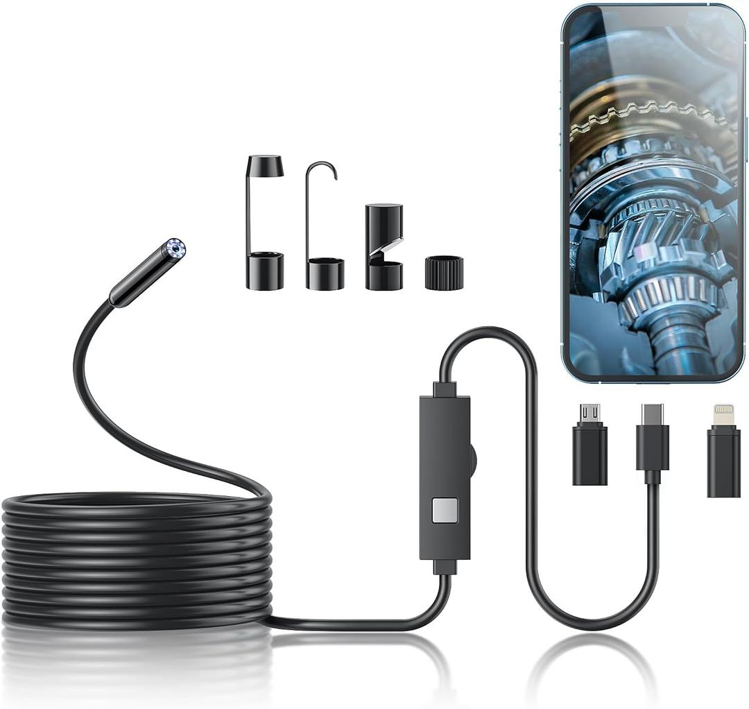 Endoscope Camera with Light,1920P HD Borescope Tools with 8 Adjustable LED Lights, Endoscope with Semi-Rigid Snake Camera, IP67 Waterproof Inspection Borescope for iOS and Android-32.8ft Single Lens