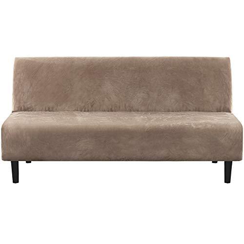 H.VERSAILTEX Real Velvet Futon Cover Armless Sofa Covers Sofa Bed Covers Stretch Futon Couch Cover Sofa Slipcover Furniture Protector Thick Soft Velvet Fabric Form Fitted Stay in Place, Taupe