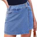 Sidefeel Skorts for Woman Casual Trendy High Waisted Stretchy Jean Shorts Asymmetrical Summer Denim Mini Skirts Light Blue Size 12