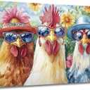 ZSHARTSWD Funny Roosters Wall Art Color Chicken with Glasses Pictures Farm Animals Painting Farmhouse Rooster Canvas Prints Kitchen Bathroom Home Decor Framed (Beige, 16.00" x 20.00")