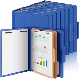 Skyygemm 12 Pcs Classification Folders Letter Size Bulk - 2 Dividers Pressboard File Folder with 3.5 Inch Expansion, 2 Prongs Fastener, Heavy Duty Office File Organizer for Teacher Medical (Dark Blue)