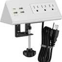 Nightstand Edge Mount Power Strip with USB-C Ports Tabletop Surge Protector Desk Clamp Power Sockets with 3 AC Outlets &4 Fast Charging USB Ports for Home Office Hotel and Dormitory (White)