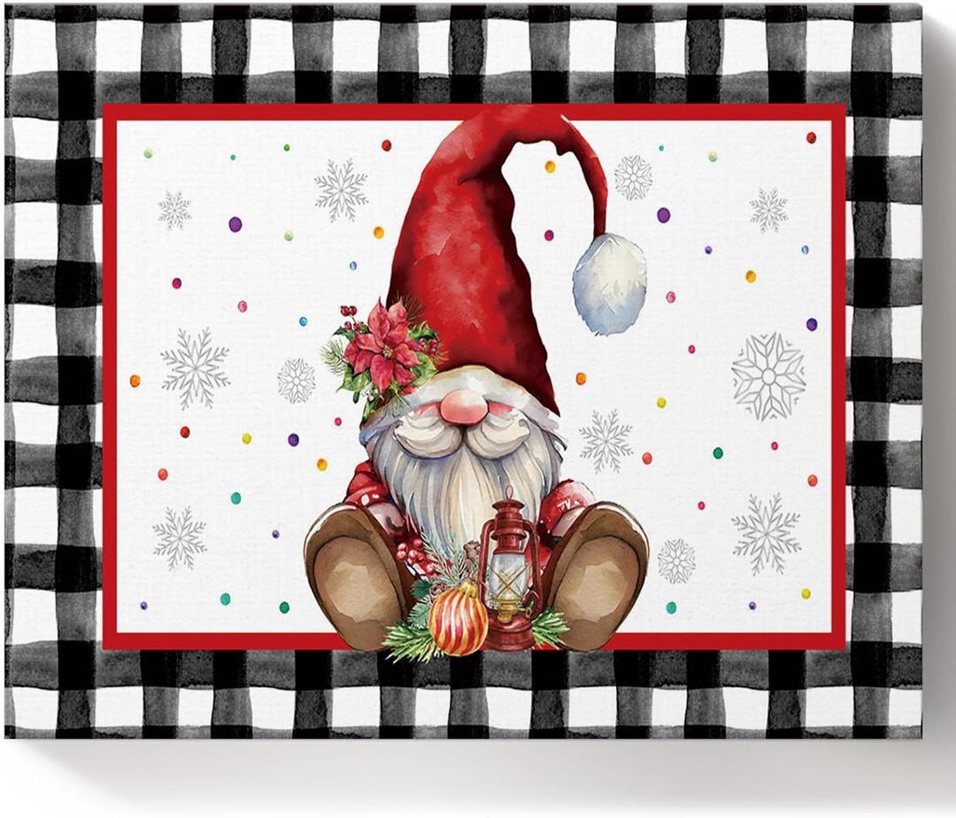 Savannan DIY Paint by Numbers, Christmas Gnome Poinsettia Snowflake Colored Ball Oil Lamp Winter Red White Framed Canvas Acrylic Painting Kit Drawing Paintwork for Adults Kids Beginner, 20"x16"