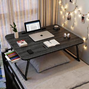 27.6" Home Office Folding Lap Desk with Drawer, Tablet Slot, Cup Holder - Fits up to 18 Inch Laptops, Bed Desk for Reading, Writing, Eating, Portable Laptop Table for Sofa, Coach, Floor (Black)
