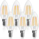 40 watt Candelabra Light Bulbs, Chandelier Light Bulb Non-Dimmable E12 LED Bulb, B10 Candle Bulb 2700K Soft White, 90+CRI, 400LM, Cear Glass, 6 Pack