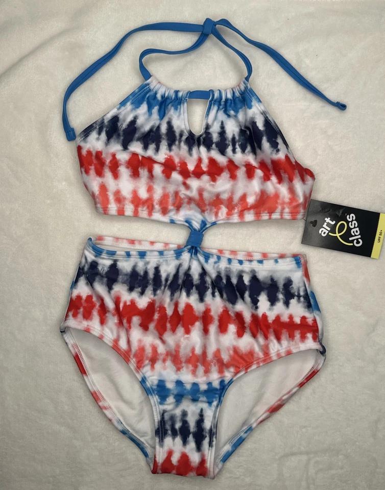Art Class Blue Red White One Piece Swimsuit Girls Size XS (4/5)