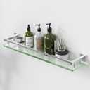 Alise Bathroom Shelf Wall Mounted, Brushed Nickel Large Capacity Glass Shelf for Bathroom, 24 inch