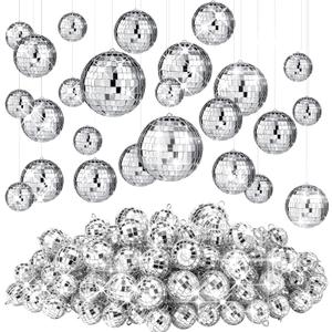 Funtery 100 Pcs Mirror Disco Balls Bulk Assorted Silver Hanging Disco Ball Decor for Home Wedding Birthday Dance Music 70 S Theme Party Christmas Tree Ornaments(1.2'', 2'', 3.2'', 4'')