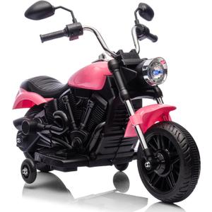 12V Electric Motorcycle for Kids, 3-Wheel Ride On Toy w/Detachable Training Wheels, Soft Start, Reverse, Headlight, Horn & Music, Battery Powered Kids Motorcycle for Toddler Boy Girl Ages 3-5, Pink