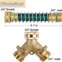 Triumpeek 3/4" Brass 2 Way Hose Splitter, Brass 2 Way Garden Hose Connector with 2 Pcs Garden Hose Coiled Spring Protectors and 6 Rubber Washers