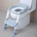 Potty Training Toilet Chair Seat with Step Stool Ladder for Kids and Toddler Boys Girls - Foldable Height Adjustable Children Toilet Training Seat with Safe Handles & Anti-Slip Pads, White-Grey (Grey-white)