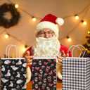 Maitys 24 Pcs Black Christmas Gift Bags with Handles Retro Santa Snowman Elk Black and White Buffalo Plaid Treat Goodie Kraft Reusable Paper Bags for Wedding Christmas Winter Birthday Party Favors