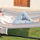 GAFETE Hammock 2 Person Quilted Fabric Hammocks for Outside, Double 12ft Hammocks with Spreader Bar, Large Removable Pillow, Storage Bag, Carabiners, Max 475 lbs Capacity (Peace Dove Grey)