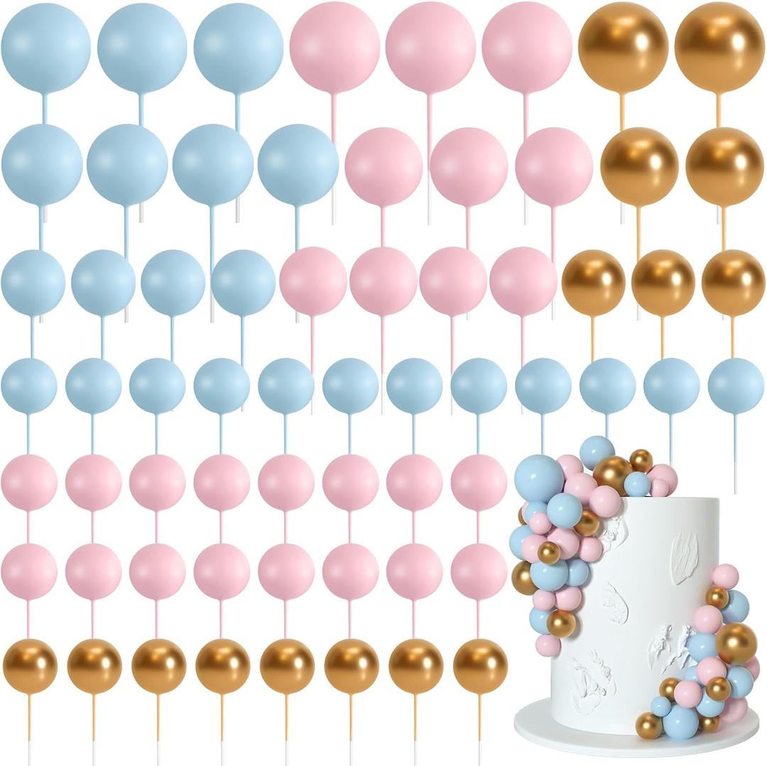 75 Pcs Cake Balls Topper Decorations Foam Cupcake Topper Mini Balloon Cake Topper Balls Cake Picks for Cake Deco Birthday Party WeddingBlue,Pink,Gold