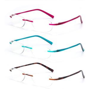 EFE Rimless Reading Glasses Readers Women Blue Light Blocking Lightweight Unbreakable Anti-Eyestrain Eyeglasses 3 PACK (Mixcolor, 2.5)