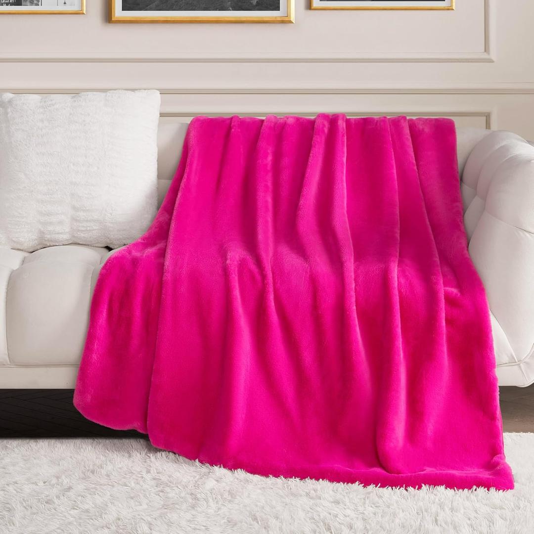 Juicy Couture Hot Pink Solid Rabbit Mink Faux Fur Throw Blanket - 50"X70" - Plush Faux Fur Blanket for Sofa or Bed