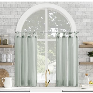 Archaeo Washed Cotton Small Window Twist Tab Cafe Curtains, 52" x 45", Seafoam Green, 2 Panels