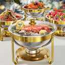 Chafing Dishes for Buffet Set 6.5QT, 4 Pack Round Dish Buffet Servers and Warmers with Glass Lid High Grade Stainless Steel Food Warmers for Parties, Christmas Gatherings, Weddings, Catering, Gold