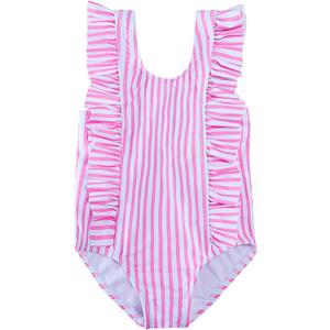 RAISEVERN Baby Girls Swimsuit Ruffles Bathing Suits Cute Beach Sport Swimming Backless Summer One Piece Swimwear 2-7 Years (02 Striped Pink)