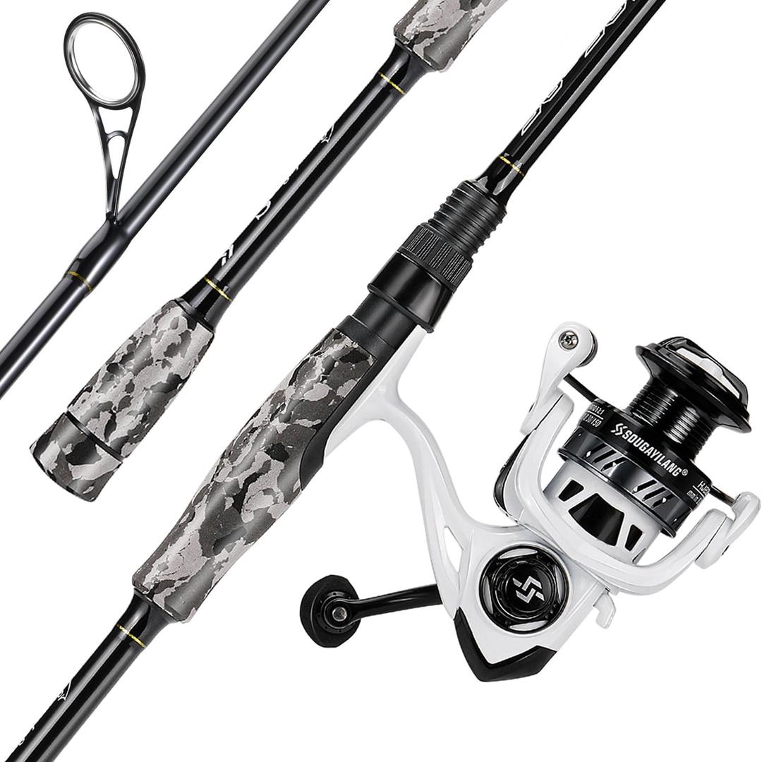 Sougayilang Fishing Rod and Reel Combo, Stainless Steel Guides Fishing Pole with Spinning Reel Combo for Bass Fishing (5'10''-2000, White)