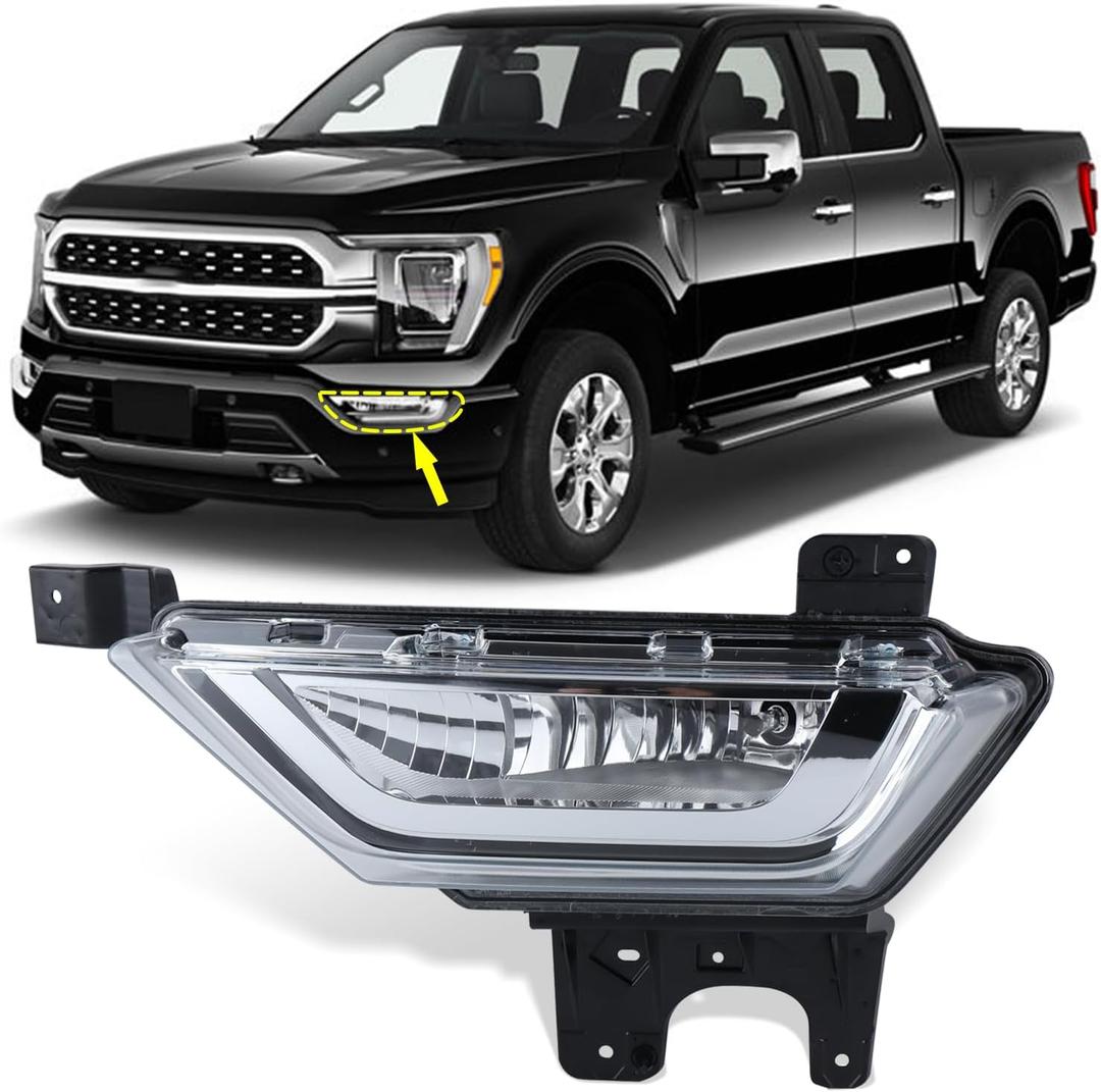 Left Driver Side Halogen Fog Light Compatible for 2021 2022 2023 Ford F-150 F150 Front Bumper Light W/Bulbs W/o Wiring Harness Driving Lamp Assembly LH FO2592258 19629000 3302061LAS