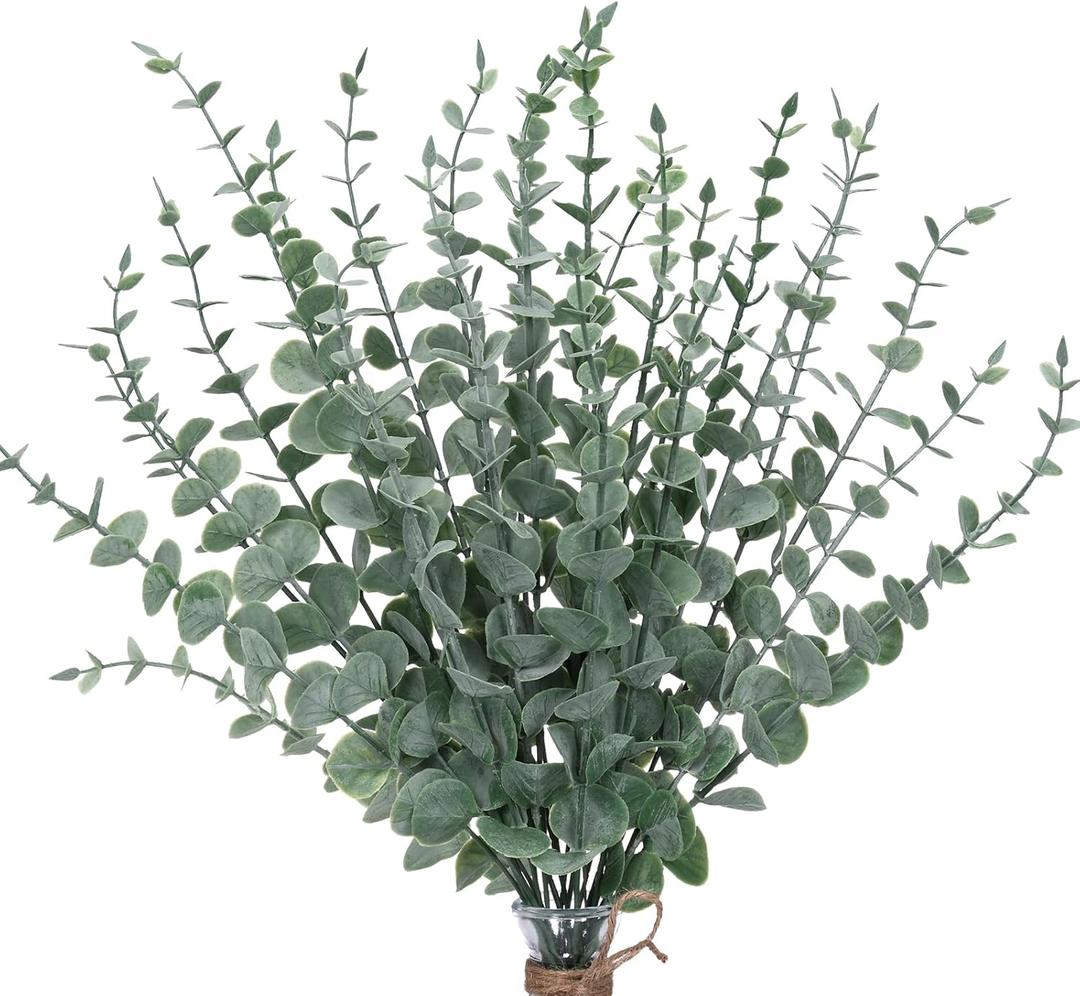 CEWOR 24pcs Eucalyptus Stems Artificial Eucalyptus Leaves Fake Greenery Branches Fake Flowers for Wedding Centerpiece Spring Easter Farmhouse Home Decoration