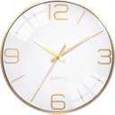 AYRELY 12 Inch Silent Modern Wall Clocks Battery Operated, Wall Clock for Living Room Dcor,Gold Metal Frame Clock Decorative for Bedroom,Kitchen,Office (White)
