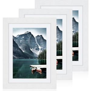 Hongkee 5x7 White Picture Frames Set of 3, Made of Wooden and Glass Photo frame - Displays Picture 4x6 with Mat or 5 x 7 without Mat, Desktop & Wall Collage Frame set