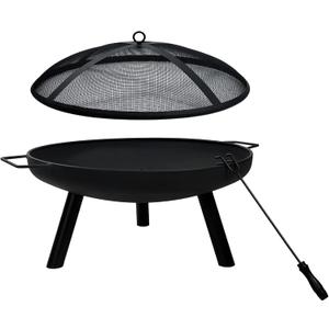 23inch Portable Fire Pit with Fire Poker and Spark Screen, 2 in 1 Small Round Outdoor Fireplace for Outside Heating, Bonfire Party, Camping, Backyard, Patio, Garden, RV Trip