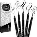 Craft 'n' Beyond Calligraphy Brush Pens Pack of 5 Markers for Hand Lettering, Art Drawing, Sketching, Scrapbooking, Writing, Journaling tip - Beginner Kit with Fadeproof Black Ink