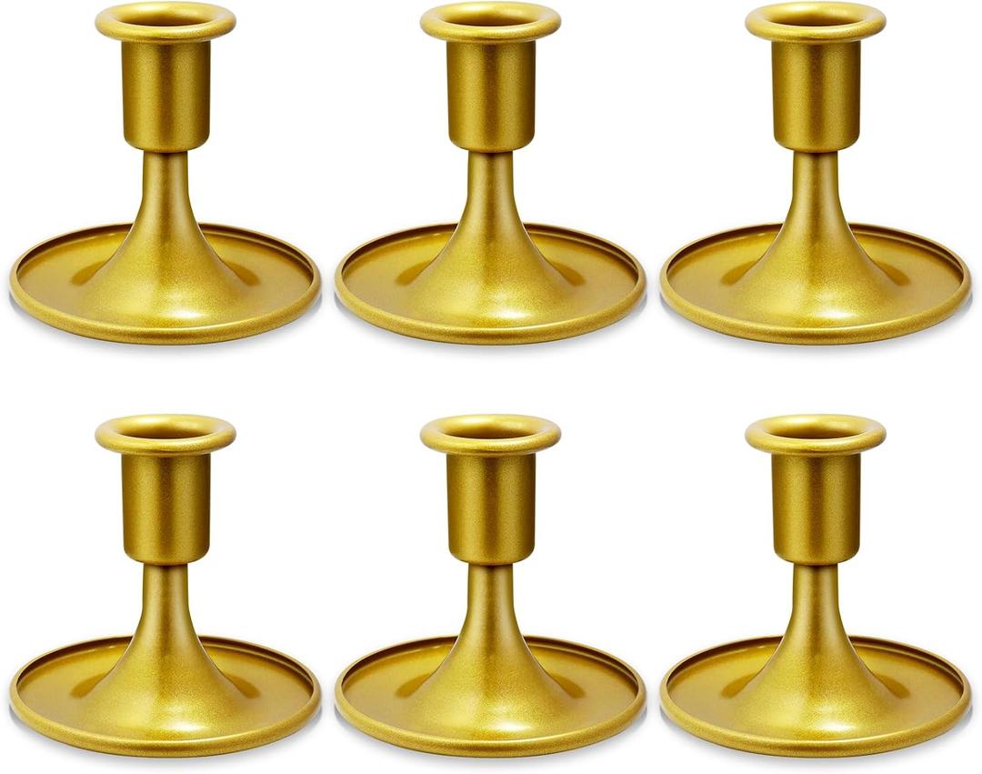 Candlestick Holders 6 PCS Short Metal Taper Candle Holders, KSWING Gold Candle Stick Holders Set, Perfect for Table Centerpiece Mantel Party Wedding Christmas Home Decor, Set of 6