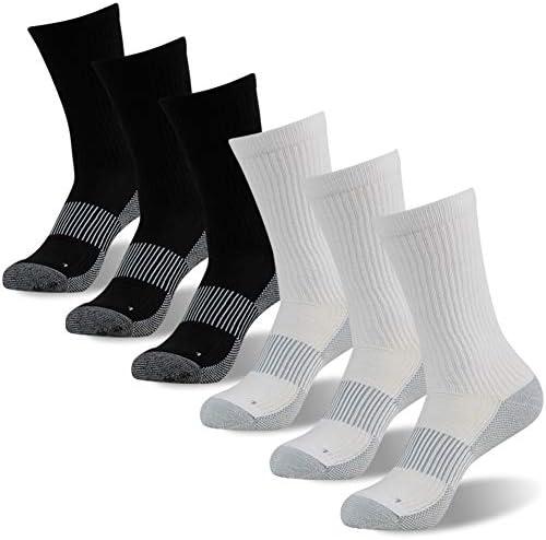 FOOTPLUS Hiking Copper Compression Socks,Unisex Cushioned Sole Arch Support Athletic Crew Running Socks,6 pcs Large