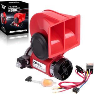 FARBIN Compact Air Horn with Compressor Electric Car Horn 12V 150db Super Loud train horns kit for trucks (red)