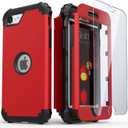 IDweel for iPhone SE 2020 Case with Screen Protector,Case for iPhone SE 2022, Sturdy 3 in 1 Shock Absorption Slim Fit Heavy Duty Hard PC Cover Soft Silicone Bumper Full Body Cover,Red
