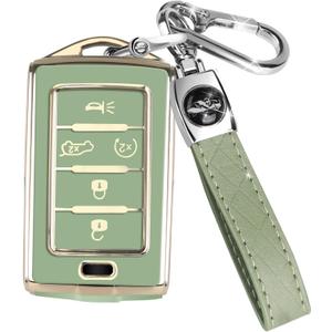 for Jeep Key Fob Cover with Keychain, Car Key Case Shell Protection 5 Buttons, Fit for Jeep | Grand Cherokee | Wagoneer | Grand Cherokee L | 2021 2022 2023 | Soft TPU Accessories, Green